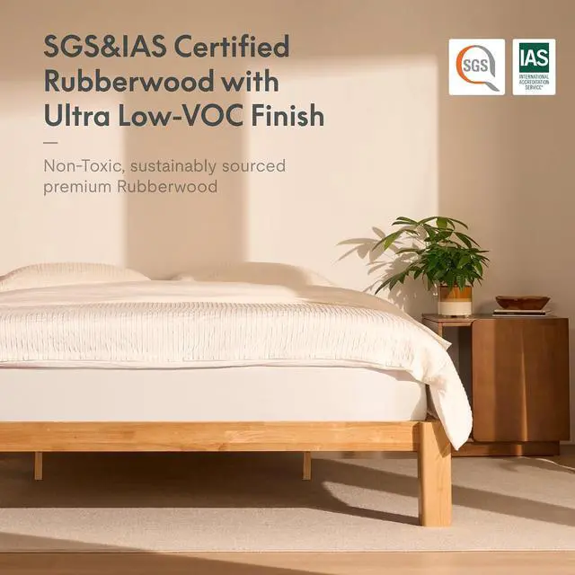 Alt view image 5 of 7 - Hako G2 Japanese Joinery Bed Frame, Solid Rubberwood King Platform Bed, IAS & SGS Certified, Japandi Minimalist, Noise-Free, No Tools Assembly, 1500lb Capacity, 10-Year Warranty