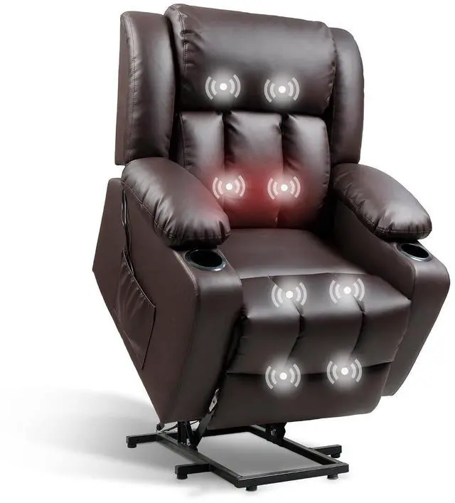 Main image of XL31 Power Lift Recliner Chair for Elderly, Electric Lift Chair with Massage & Heat, Faux Leather Reclining Sofa for Living Room Bedroom, Brown