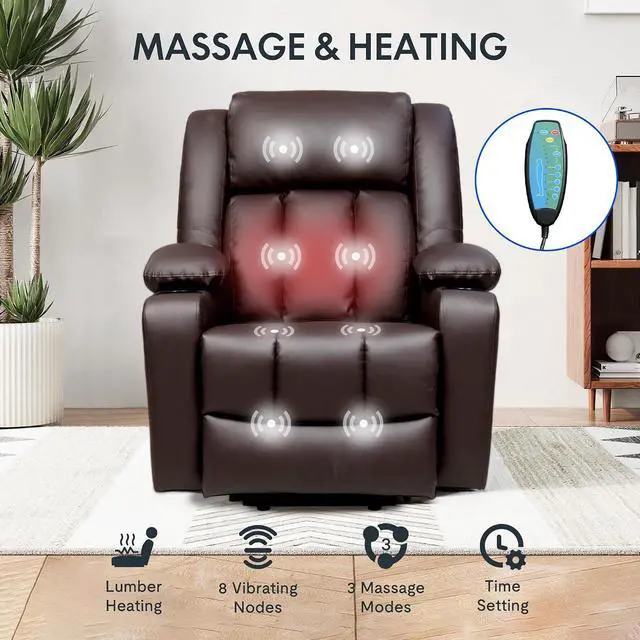 Alt view image 5 of 7 - XL31 Power Lift Recliner Chair for Elderly, Electric Lift Chair with Massage & Heat, Faux Leather Reclining Sofa for Living Room Bedroom, Brown