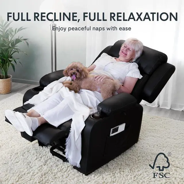 Alt view image 7 of 7 - XL31 Power Lift Recliner Chair for Elderly, Electric Lift Chair with Massage & Heat, PU Leather Reclining Sofa w/Cup Holders, Side Pockets for Living Room Bedroom(Medium Size,Black)
