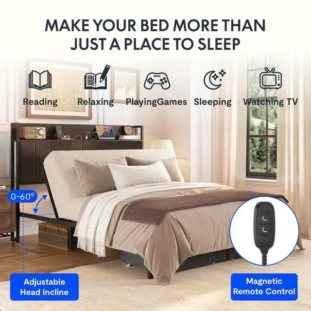 Alt view image 5 of 7 - BF21Q Queen Size Adjustable Bed Frame with 12 Inch Gel Memory Foam Mattress, Viscose from Bamboo, Medium Firm, Easy Assemble, Certi-PUR & Oeko-TEX Certified.