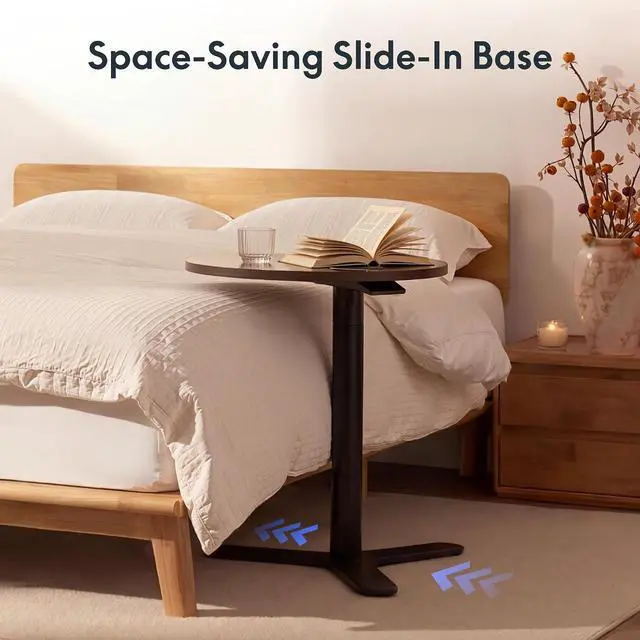 Alt view image 5 of 7 - Hako G1 Queen Solid Wood Platform Bed Frame & Adjustable Overbed Side Table Set, Storage Headboard with Charging Station, Gas Lift Height End Table for Bed & Sofa, Japanese Minimalist Design