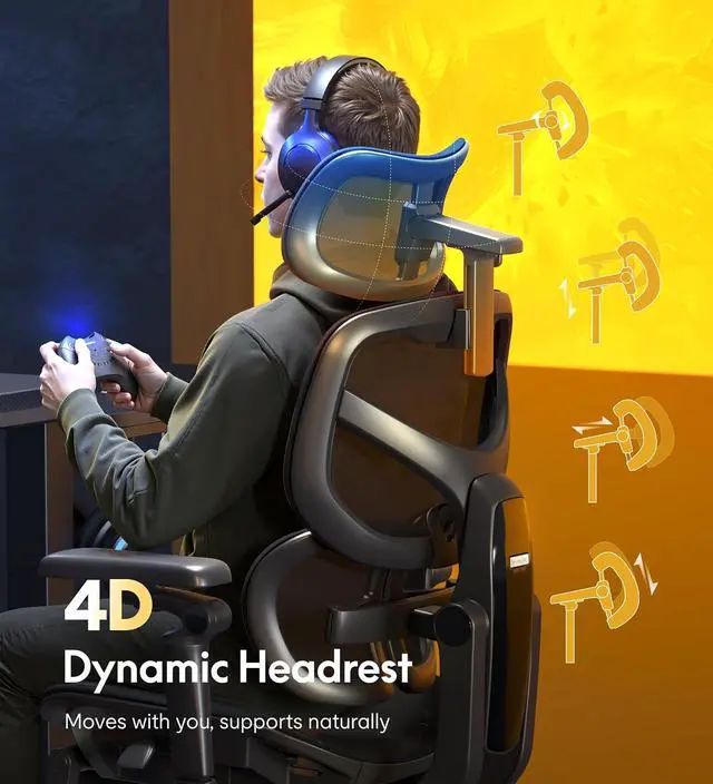 Alt view image 3 of 7 - Sentinel-Pro Ergonomic Gaming Chair with Dual-Wing, Adaptive Lumbar 7D Armrests 4-Position Recline up to 145° Height-Adjustable Backrest Premium Mesh Computer Office Chair for Home & Office