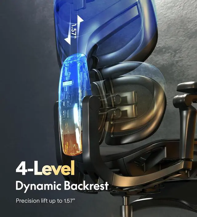 Alt view image 6 of 7 - Sentinel-Pro Ergonomic Gaming Chair with Dual-Wing, Adaptive Lumbar 7D Armrests 4-Position Recline up to 145° Height-Adjustable Backrest Premium Mesh Computer Office Chair for Home & Office