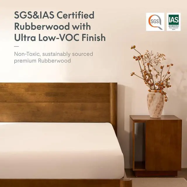 Alt view image 5 of 7 - Hako G2 Japanese Joinery Bed Frame King, Solid Rubberwood King Bed with Storage Headboard, IAS&SGS Certified, Japandi Minimalist, No Tools Assembly, 1500lb Capacity, 10-Year Warranty