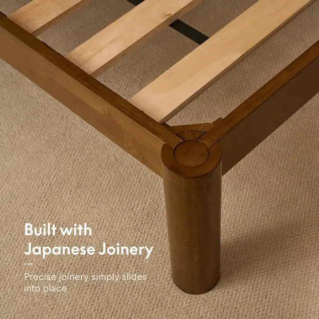 Alt view image 3 of 7 - Hako G2 Japanese Joinery Bed Frame King, Solid Rubberwood King Bed with Storage Headboard, IAS&SGS Certified, Japandi Minimalist, No Tools Assembly, 1500lb Capacity, 10-Year Warranty