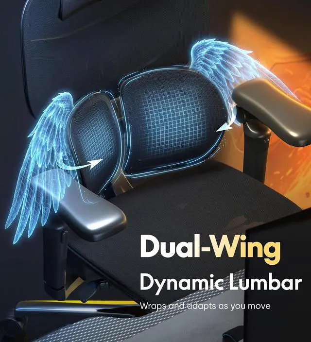 Alt view image 7 of 7 - Sentinel-Pro Ergonomic Gaming Chair with 5-Year Warranty Dual-Wing Adaptive Lumbar 7D Armrests 145° 4-Position Recline Height-Adjustable Backrest Premium Computer Desk Chair for Home, Office
