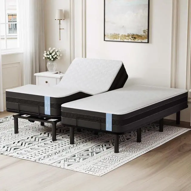 Main image of S6 Adjustable Bed Frame Base Split King+10-inch Cooling Gel Memory Foam Mattress, Quick Assembly, Massage, Zero Clearance, Quiet Durable Motor, Zero Gravity, Mattress Holder, Anti-Snore
