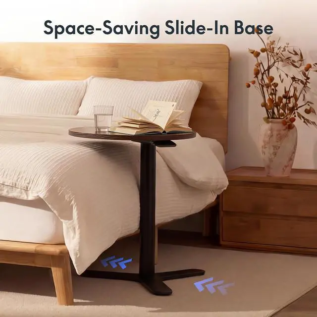 Alt view image 5 of 7 - Hako Queen Solid Wood Platform Bed Frame & Adjustable Overbed Side Table Set, Storage Headboard with Charging Station, Gas Lift Height End Table for Bed & Sofa, Japanese Minimalist Design