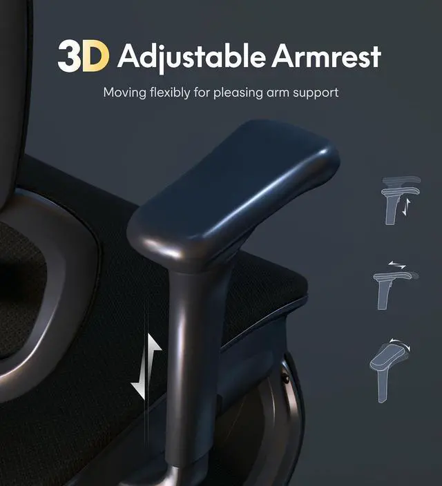 Alt view image 5 of 7 - Sentinel Ergonomic Gaming Chair with 3-Year Warranty Dual-Wing Adaptive Lumbar 3D Armrests 120° 3-Position Recline Height-Adjustable Backrest Premium Computer Desk Chair for Home & Office