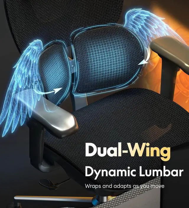 Alt view image 7 of 7 - Sentinel Ergonomic Gaming Chair with 3-Year Warranty Dual-Wing Adaptive Lumbar 3D Armrests 120° 3-Position Recline Height-Adjustable Backrest Premium Computer Desk Chair for Home & Office