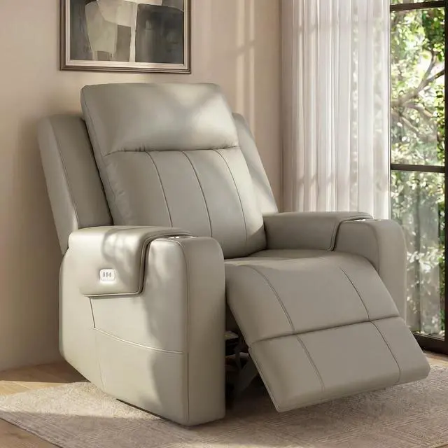 Main image of Truffle Genuine Leather Power Recliner Chairs for Adults, Electric Wall Hugger RV Recliner with Adjustable Headrest, Massage & Heat, Compact Sofa for Living Room Home Theater, Beige