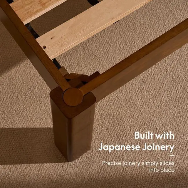 Alt view image 3 of 7 - Hako G2 Japanese Joinery Bed Frame, Solid Rubberwood King Platform Bed, IAS & SGS Certified, Japandi Minimalist, Noise-Free, No Tools Assembly, 1500lb Capacity, 10-Year Warranty, Walnut
