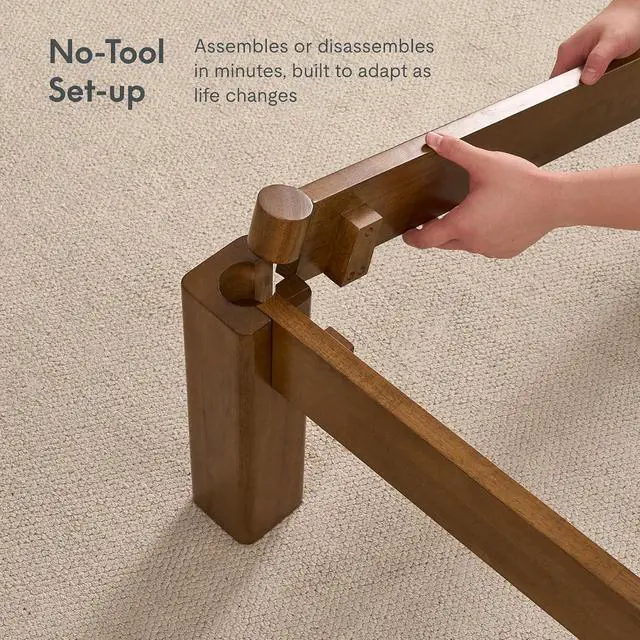 Alt view image 4 of 7 - Hako G2 Japanese Joinery Bed Frame, Solid Rubberwood King Platform Bed, IAS & SGS Certified, Japandi Minimalist, Noise-Free, No Tools Assembly, 1500lb Capacity, 10-Year Warranty, Walnut