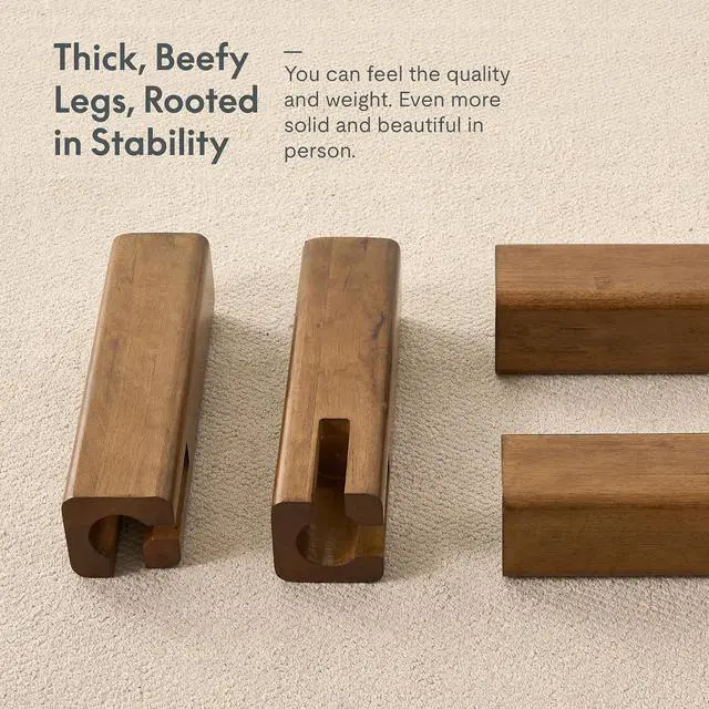 Alt view image 6 of 7 - Hako G2 Japanese Joinery Bed Frame, Solid Rubberwood King Platform Bed, IAS & SGS Certified, Japandi Minimalist, Noise-Free, No Tools Assembly, 1500lb Capacity, 10-Year Warranty, Walnut