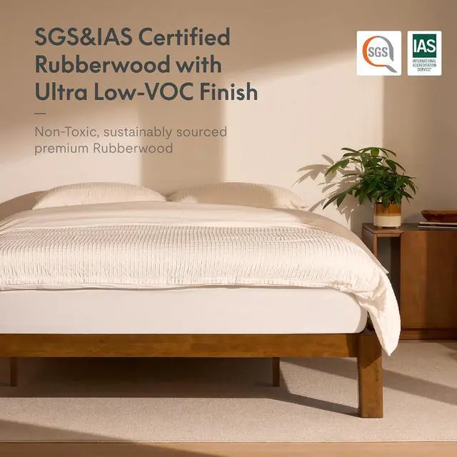 Alt view image 5 of 7 - Hako G2 Japanese Joinery Bed Frame, Solid Rubberwood King Platform Bed, IAS & SGS Certified, Japandi Minimalist, Noise-Free, No Tools Assembly, 1500lb Capacity, 10-Year Warranty, Walnut