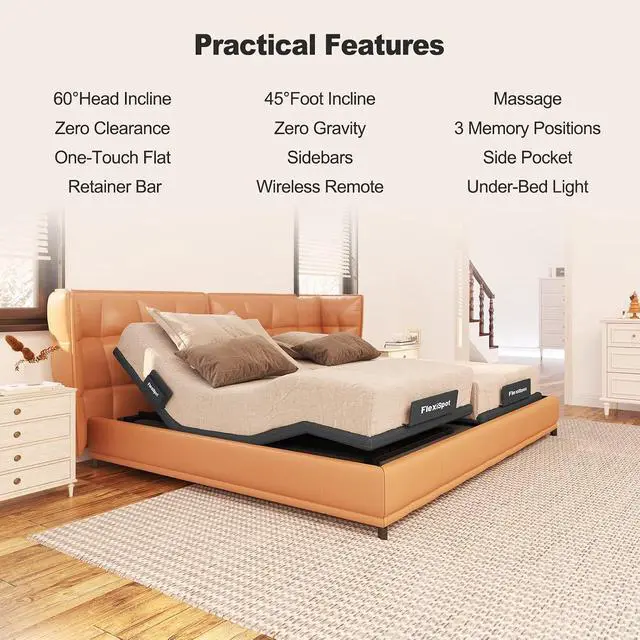 Alt view image 2 of 6 - S6 Adjustable Bed Frame Base Split King, Quick Assembly, Massage, Zero Clearance, Whisper Quiet Durable Motor, Zero Gravity, Mattress Holder, Anti-Snore, Wireless.