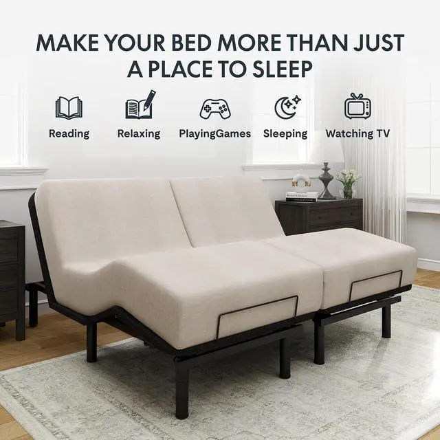 Alt view image 4 of 6 - Split King Adjustable Bed Frame Base,Segmented Design,Easy Assemble, Oxford Fabric Bedspread,Wired Remote,Whisper Quiet Durable Motor,Mattress Holder, No Box Spring.