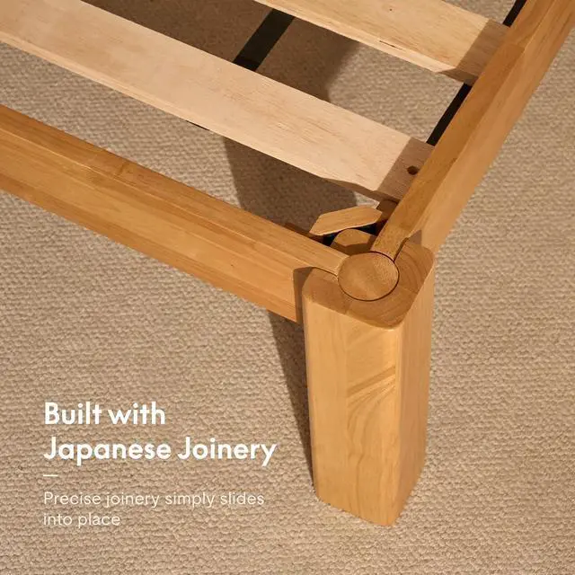 Alt view image 3 of 7 - Hako G2 Japanese Joinery Bed Frame, Solid Rubberwood King Platform Bed, IAS & SGS Certified, Japandi Minimalist, Noise-Free, No Tools Assembly, 1500lb Capacity, 10-Year Warranty