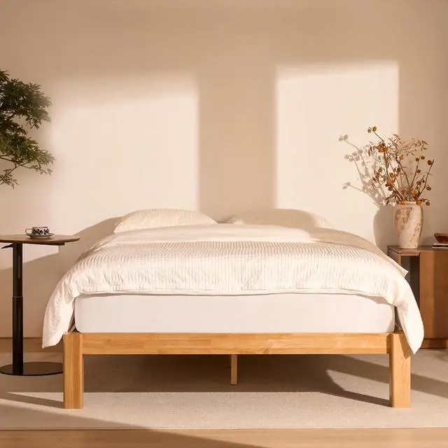 Main image of Hako G2 Japanese Joinery Bed Frame, Solid Rubberwood Queen Platform Bed, IAS & SGS Certified, Japandi Minimalist Style, Noise-Free, No Tools Assembly, 10-Year Warranty, Natural Oak