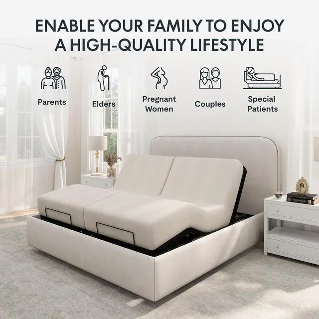 Alt view image 5 of 6 - Split King Adjustable Bed Frame Base,Segmented Design,Easy Assemble, Oxford Fabric Bedspread,Wired Remote,Whisper Quiet Durable Motor,Mattress Holder, No Box Spring.