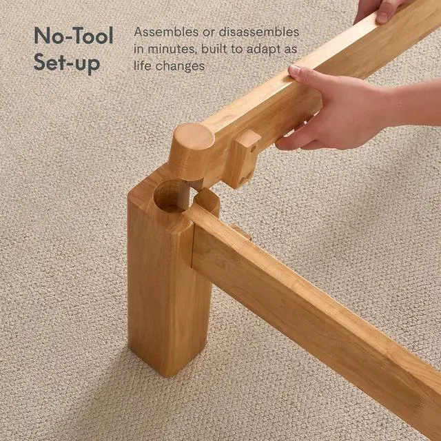 Alt view image 4 of 7 - Hako G2 Japanese Joinery Bed Frame, Solid Rubberwood King Platform Bed, IAS & SGS Certified, Japandi Minimalist, Noise-Free, No Tools Assembly, 1500lb Capacity, 10-Year Warranty