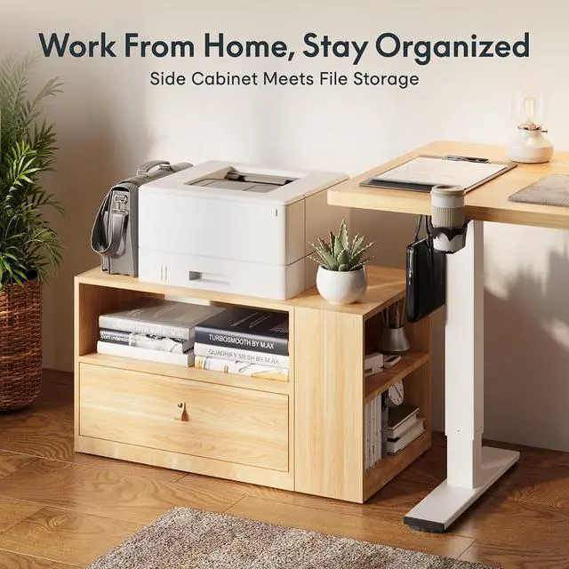 Alt view image 6 of 7 - H7 CAB End Table with Drawers Storage, Narrow Side Table Nightstand with Shelves & Cabinet, Bedside Table for Small Spaces, Sofa Couch Table for Living Room Bedroom,Maple