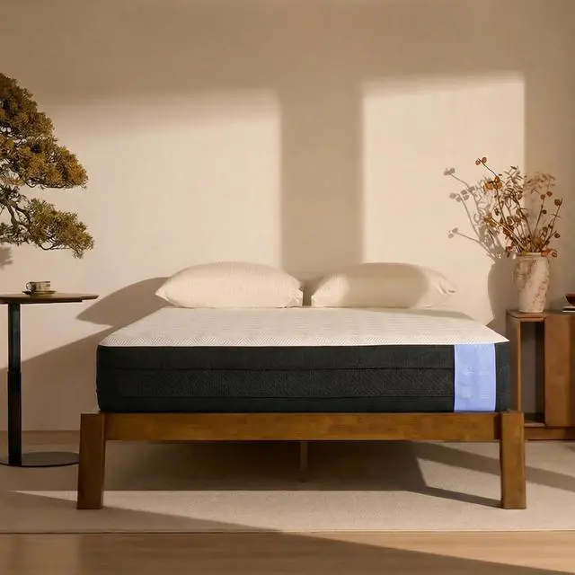 Main image of Hako Japanese Joinery Bed Frame & 10" Cooling Gel Memory Foam Mattress Set, Solid Rubberwood Queen Bed, IAS&SGS Certified, No Tools Assembly, 10-Year Warranty, Walnut