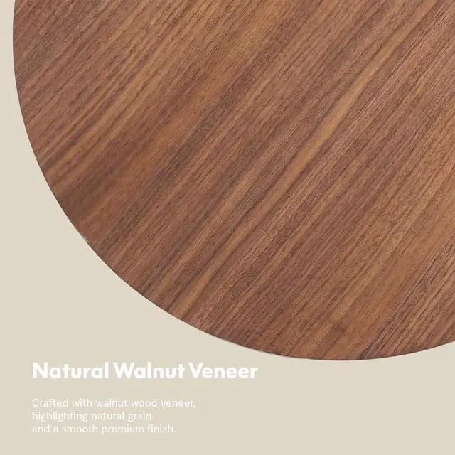 Alt view image 6 of 7 - Adjustable Side Table, Round End Table for Couch & Bed, Stable & Space-Saving Bed Side Table with Effortless One-Hand Height Adjustment, Natural Walnut Veneer, Low-Profile Steel Base