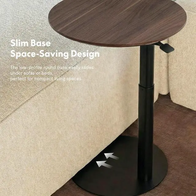Alt view image 4 of 7 - Adjustable Side Table, Round End Table for Couch & Bed, Stable & Space-Saving Bed Side Table with Effortless One-Hand Height Adjustment, Low-Profile Steel Base, Perfect for Small Spaces