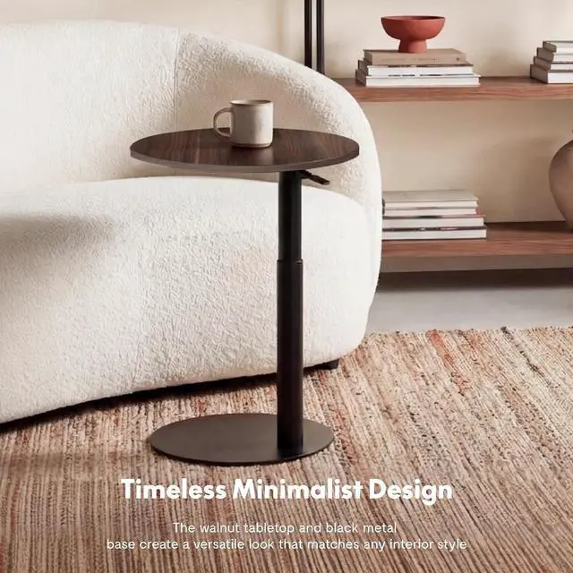 Alt view image 7 of 7 - Adjustable Side Table, Round End Table for Couch & Bed, Stable & Space-Saving Bed Side Table with Effortless One-Hand Height Adjustment, Low-Profile Steel Base, Perfect for Small Spaces
