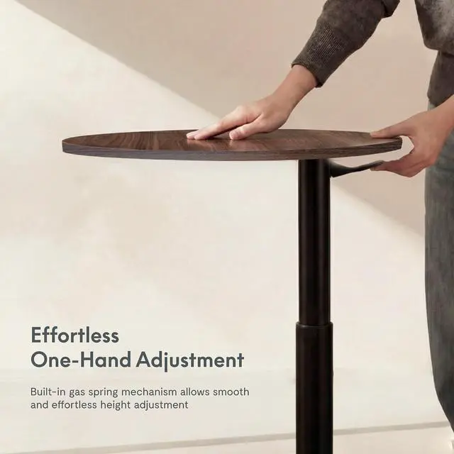 Alt view image 3 of 7 - Adjustable Side Table, Round End Table for Couch & Bed, Stable & Space-Saving Bed Side Table with Effortless One-Hand Height Adjustment, Low-Profile Steel Base, Perfect for Small Spaces