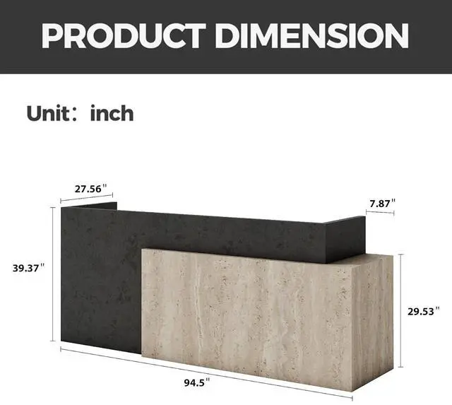Alt view image 2 of 7 - Long Reception Desk Modern Commercial Front Counter with Scratch-Resistant Laminate, Black and White Finish for Offices, Hotels, Medical Spas, and Retail Stores (Left, 94.5 in)