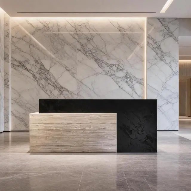 Alt view image 3 of 7 - Long Reception Desk Modern Commercial Front Counter with Scratch-Resistant Laminate, Black and White Finish for Offices, Hotels, Medical Spas, and Retail Stores (Right, 94.5 in)