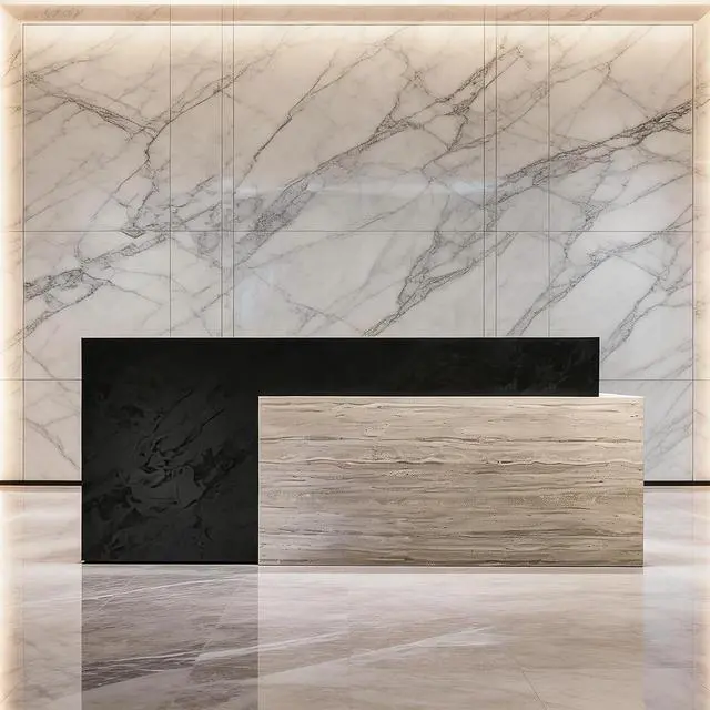 Alt view image 3 of 7 - Long Reception Desk Modern Commercial Front Counter with Scratch-Resistant Laminate, Black and White Finish for Offices, Hotels, Medical Spas, and Retail Stores (Left, 94.5 in)