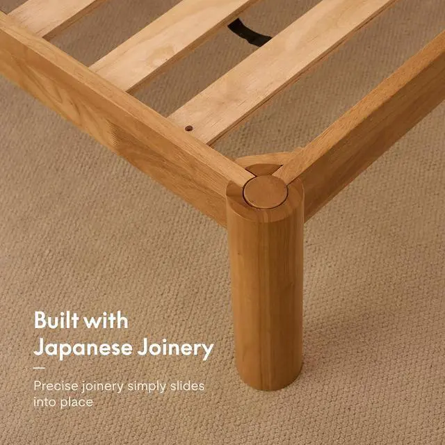 Alt view image 3 of 7 - Hako G2 Japanese Joinery Bed Frame, Solid Rubberwood King Platform Bed with Storage Headboard, IAS&SGS Certified, Japandi Minimalist, No Tools Assembly, 1500lb Capacity, 10-Year Warranty