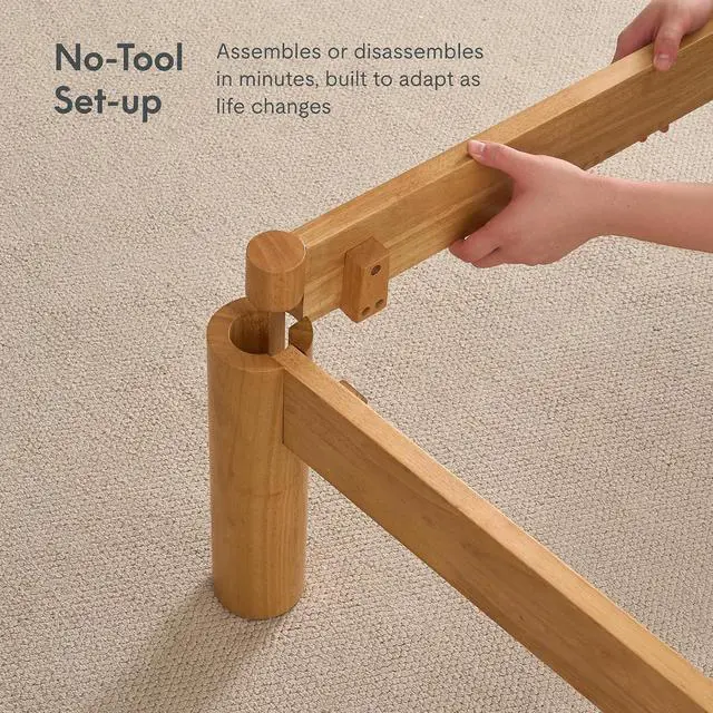 Alt view image 4 of 7 - Hako G2 Japanese Joinery Bed Frame, Solid Rubberwood King Platform Bed with Storage Headboard, IAS&SGS Certified, Japandi Minimalist, No Tools Assembly, 1500lb Capacity, 10-Year Warranty