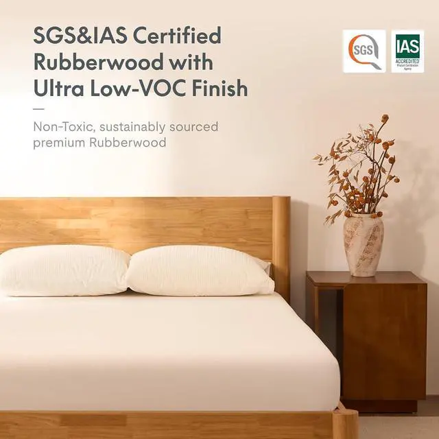 Alt view image 5 of 7 - Hako G2 Japanese Joinery Bed Frame, Solid Rubberwood King Platform Bed with Storage Headboard, IAS&SGS Certified, Japandi Minimalist, No Tools Assembly, 1500lb Capacity, 10-Year Warranty
