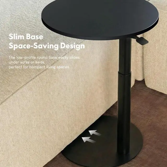 Alt view image 5 of 7 - Adjustable Side Table, Round End Table for Couch & Bed, Stable & Space-Saving Bed Side Table with Effortless One-Hand Height Adjustment, Low-Profile Steel Base, Perfect for Small Spaces