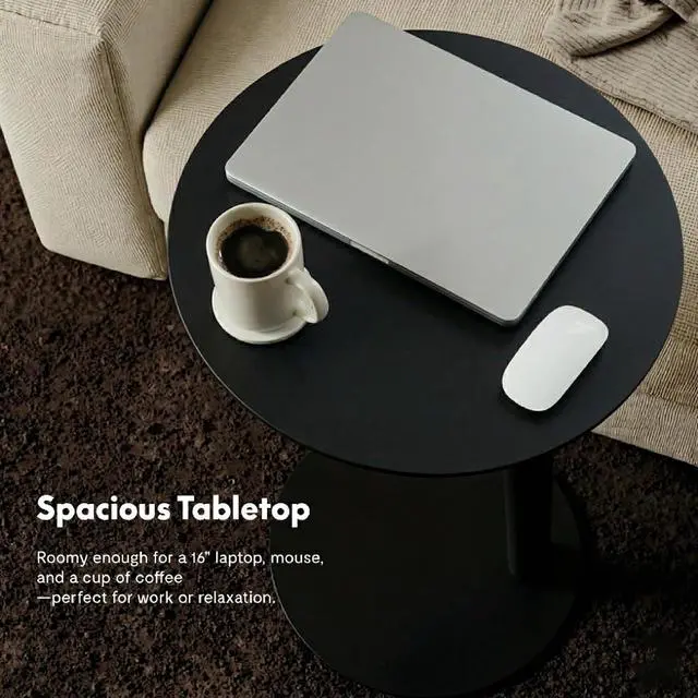 Alt view image 6 of 7 - Adjustable Side Table, Round End Table for Couch & Bed, Stable & Space-Saving Bed Side Table with Effortless One-Hand Height Adjustment, Low-Profile Steel Base, Perfect for Small Spaces