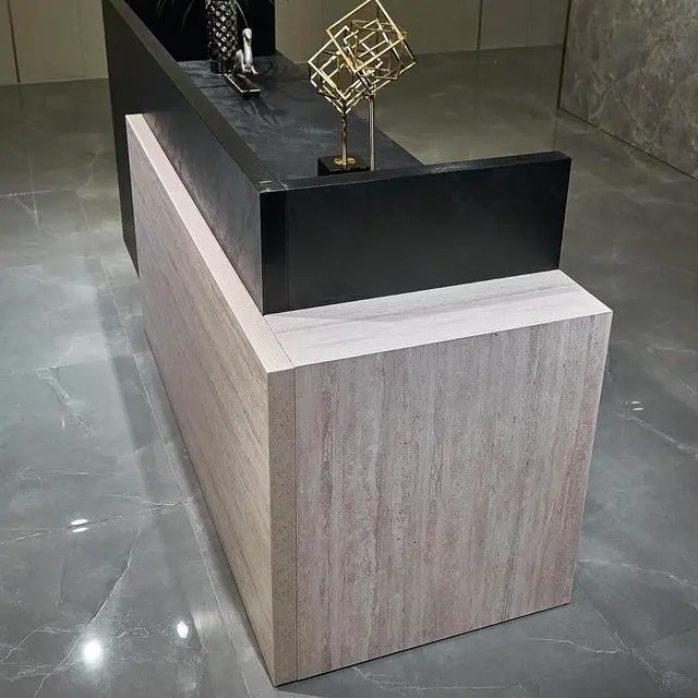 Alt view image 4 of 7 - Long Reception Desk Modern Commercial Front Counter with Scratch-Resistant Laminate, Black and White Finish for Offices, Hotels, Medical Spas, and Retail Stores (Left, 94.5 in)