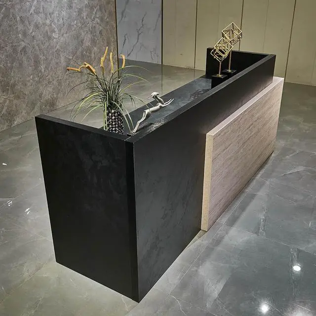 Alt view image 6 of 7 - Long Reception Desk Modern Commercial Front Counter with Scratch-Resistant Laminate, Black and White Finish for Offices, Hotels, Medical Spas, and Retail Stores (Left, 94.5 in)