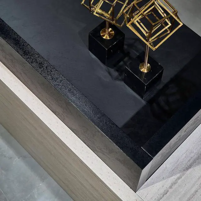 Alt view image 5 of 7 - Long Reception Desk Modern Commercial Front Counter with Scratch-Resistant Laminate, Black and White Finish for Offices, Hotels, Medical Spas, and Retail Stores (Left, 94.5 in)