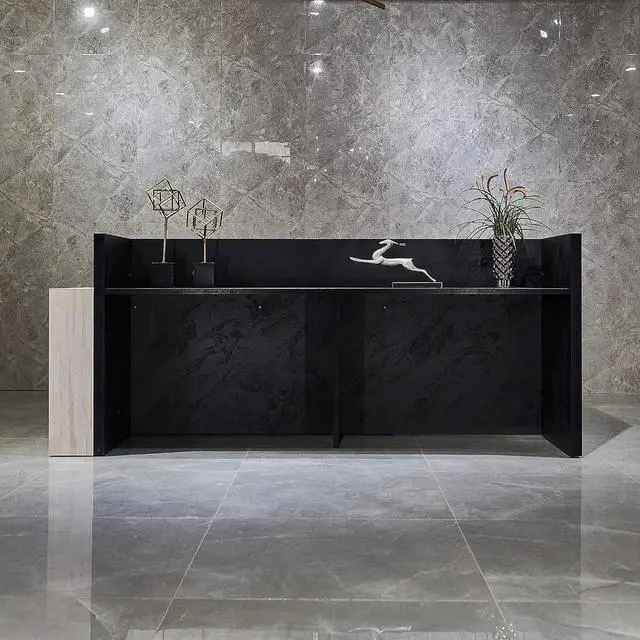 Alt view image 7 of 7 - Long Reception Desk Modern Commercial Front Counter with Scratch-Resistant Laminate, Black and White Finish for Offices, Hotels, Medical Spas, and Retail Stores (Left, 94.5 in)