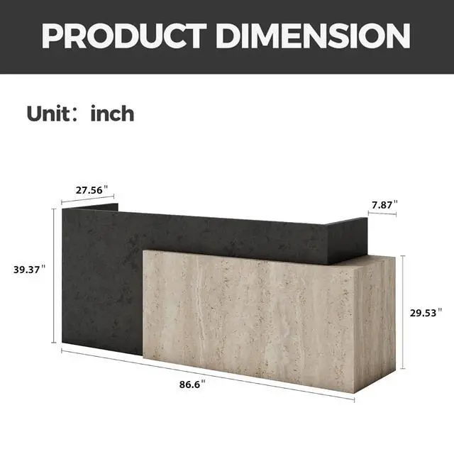 Alt view image 2 of 7 - Long Reception Desk Modern Commercial Front Counter with Scratch-Resistant Laminate, Black and White Finish for Offices, Hotels, Medical Spas, and Retail Stores (Right, 87 in)