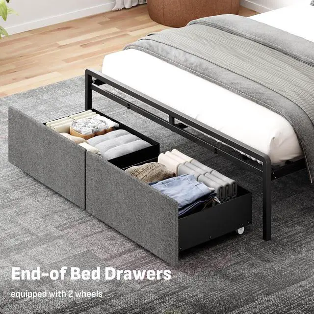 Alt view image 5 of 7 - Queen Adjustable Bed Frame with Storage Headboard and Charging Station, Power Head Lift with 2 Footboard Drawers, Upholstered Metal Frame, No Box Spring Needed