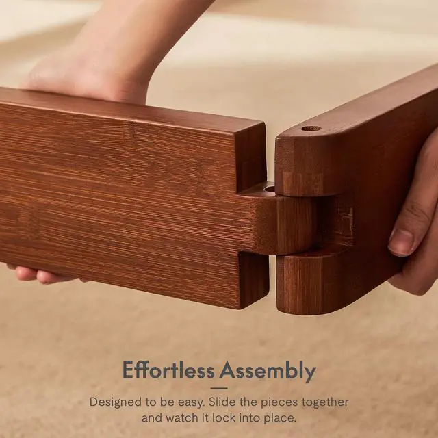 Alt view image 4 of 7 - Hako G4 Bamboo Bed Frame with Japanese Joinery, Queen Size Bed Frame with Storage Headboard, Charging Station, SGS Certified Japanese Bed Frame, 1300lb Capacity, Walnut