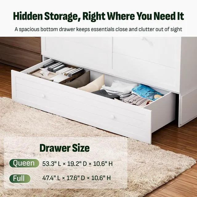 Alt view image 4 of 7 - Murphy Bed Full with Drawer, 1200Lb Support, Fold-Down Side Table & Charging Station, Mattress Storage Space, No Box Spring Needed, Space Saving Murphy Bed Cabinet for Guest Room & Home Office