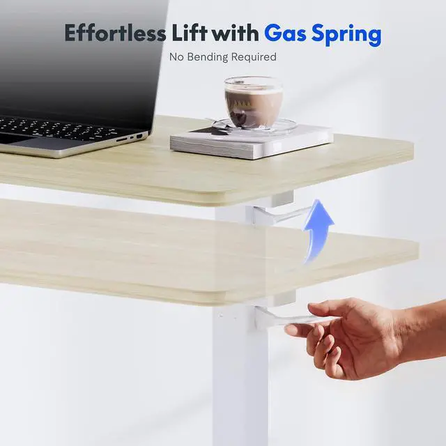 Alt view image 4 of 7 - H7 Adjustable Overbed Bedside Table with Wheels Pneumatic Mobile Standing Desk Laptop Desk Rolling Computer Cart Movable Overbed Tables Hospital Home Use(27.6" W x 15.7" D, White Wood Grain)