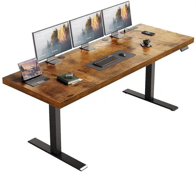 Main image of 71 Inch Executive Electric Standing Desk, Height Adjustable Desk with Power Outlet & 1.38" Thick 3-Piece Desktop, Sit Stand Computer Desk for Home, Office, Conference Room, Rustic Brown